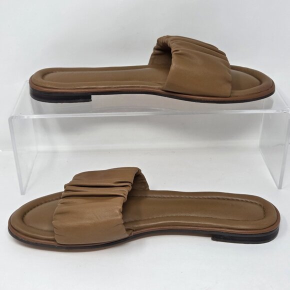 J. CREW Menorca Scrunchie-Strap Slides Women’s 9.5 Leather Brown Cognac Ruched - Picture 2 of 10